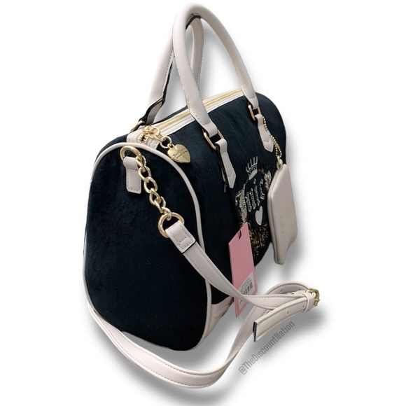 Juicy Couture Velour Heritage Satchel Purse Bag Black Liquorice/Angel NWT - Picture 3 of 13